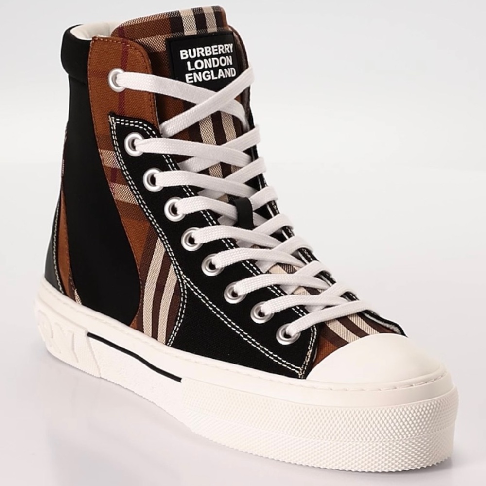BURBERRY Signature Vintage Check Logo Canvas Leather High-Top Fashion Sneakers - Picture 12 of 16